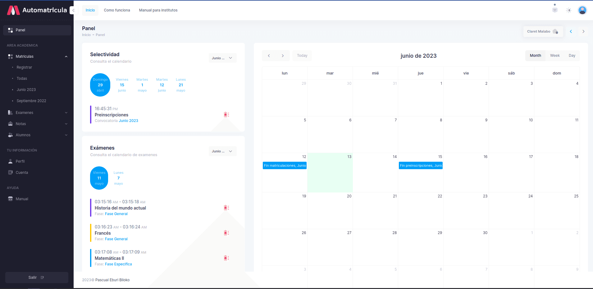 Automatricula project screenshot